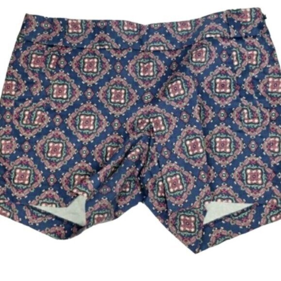 J Crew Factory Stretch Women's  Paisley Geometric Shorts Side Zip Size 6 - Picture 1 of 14
